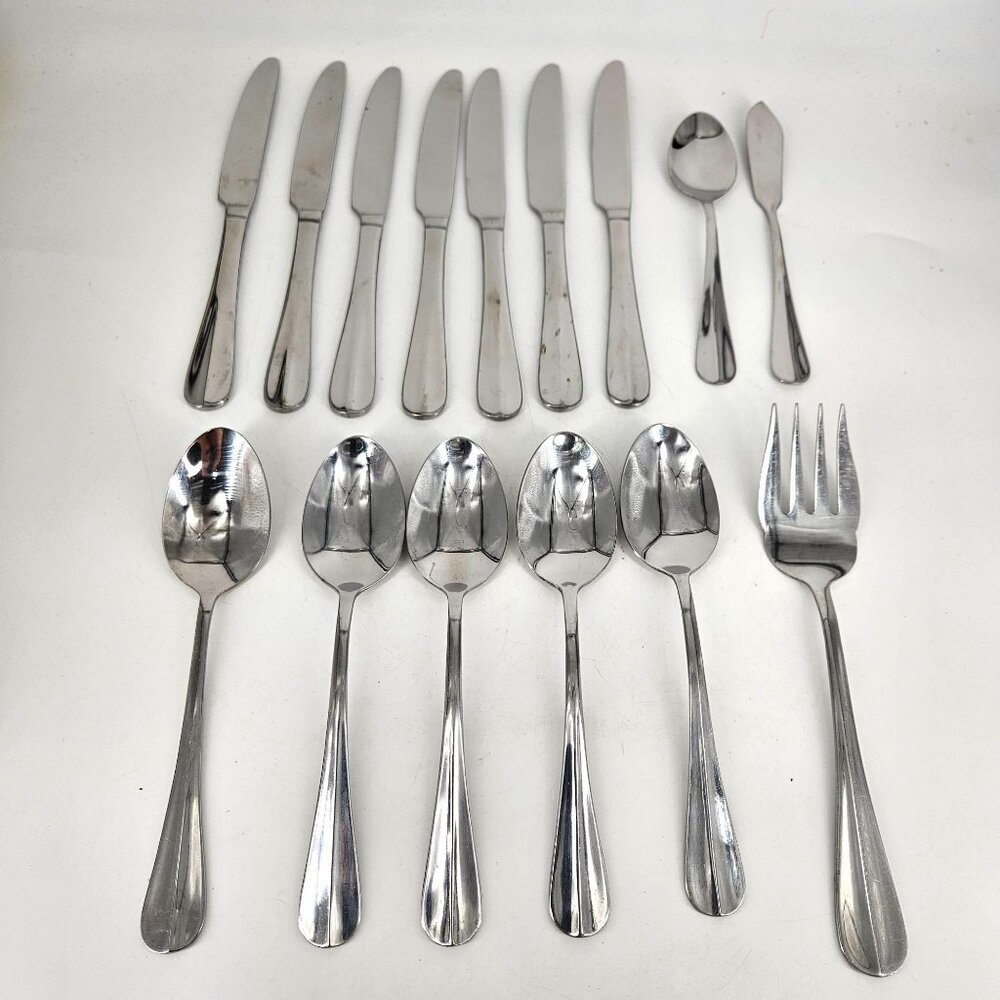 International Simplicity Flatware Dinner Spoon Knife Servers Stainless Lot 15